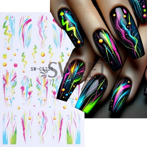 2 Sheets Abstract Graffiti Lightning Bolt Star French Nail Art Stickers NH28