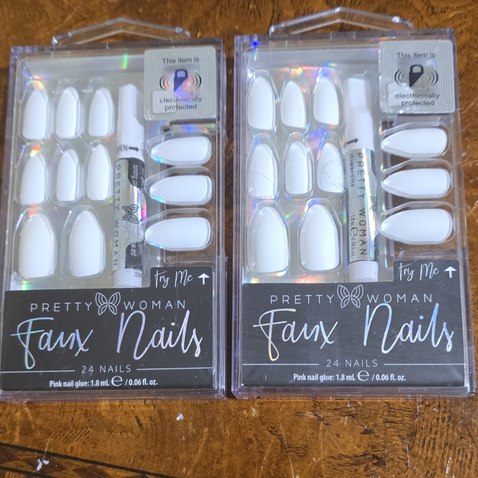 set of 2 Pretty Woman White Press-On Nails Full Cover Set with Glue Included
