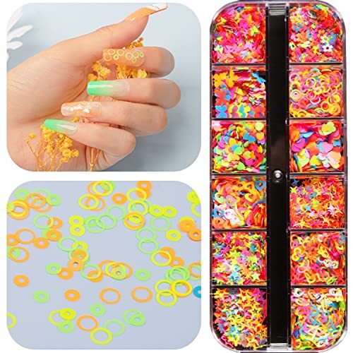 Fluorescent Glitter Nail Art Sequins, Holographic 3D Fluorescent Flakes