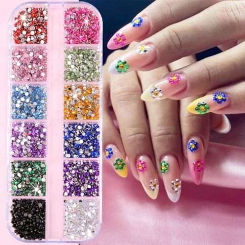 24Grid Shiny Colorful Nail Art Rhinestones 3D Flatback Dark Green + Royal Blue
