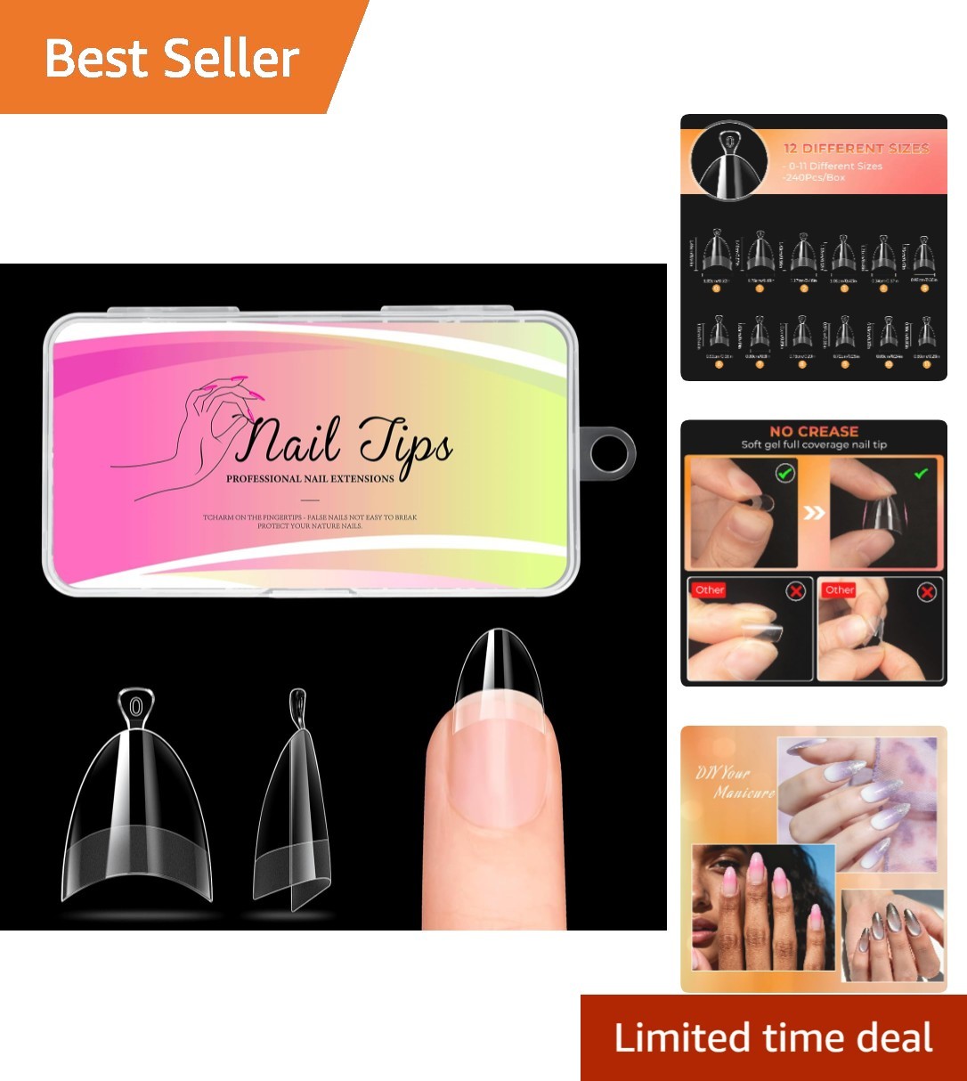 Versatile 240PCS Short Almond Soft Gel Nail Tips | Perfect for At-Home Manicure