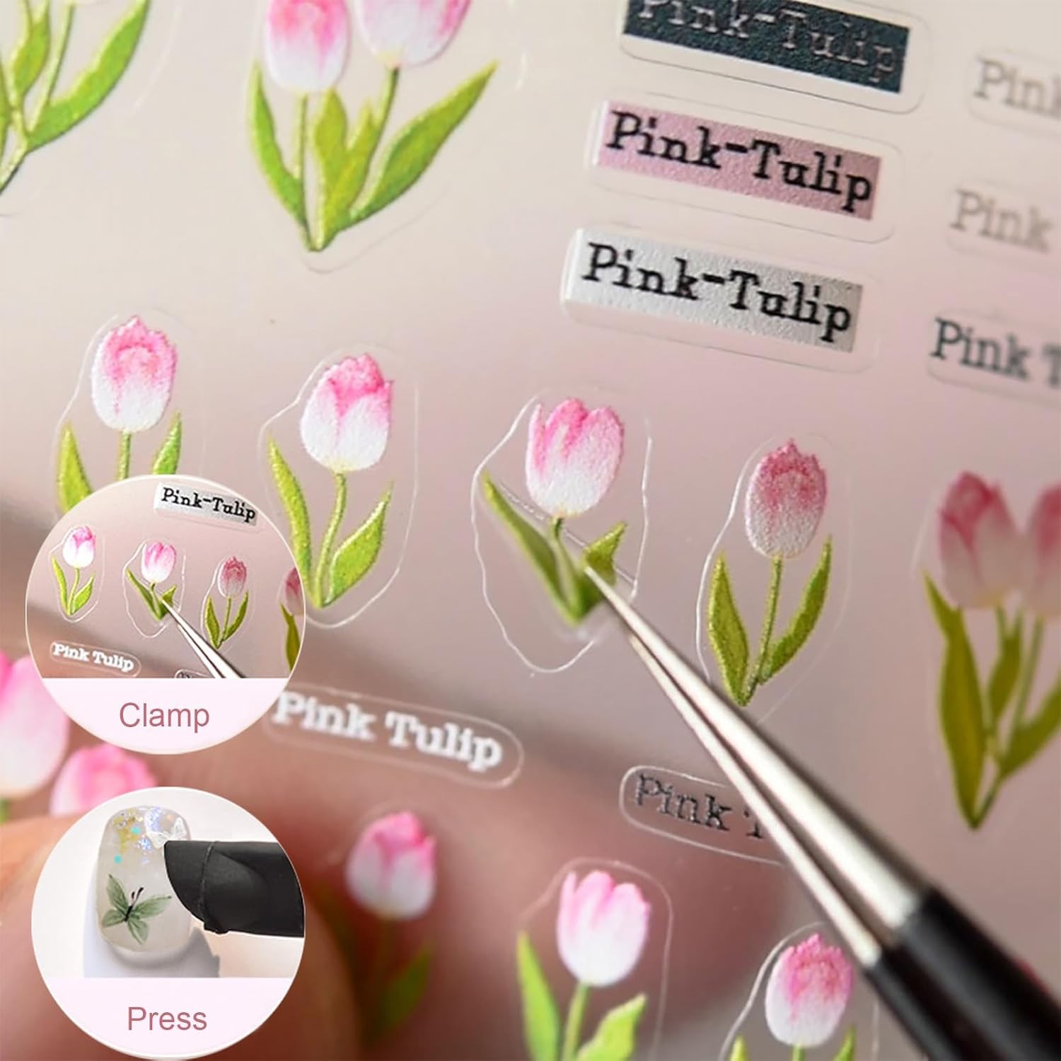 Flower Nail Stickers for Nail Art Decals Charms,5D Embossed Floral Butterfly and
