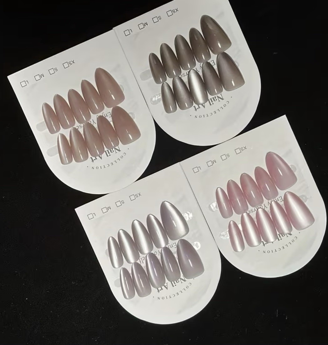 40Press-On Nails Set Multicolor Coffin Long Shiny Solid Pre-Designed Full Cover