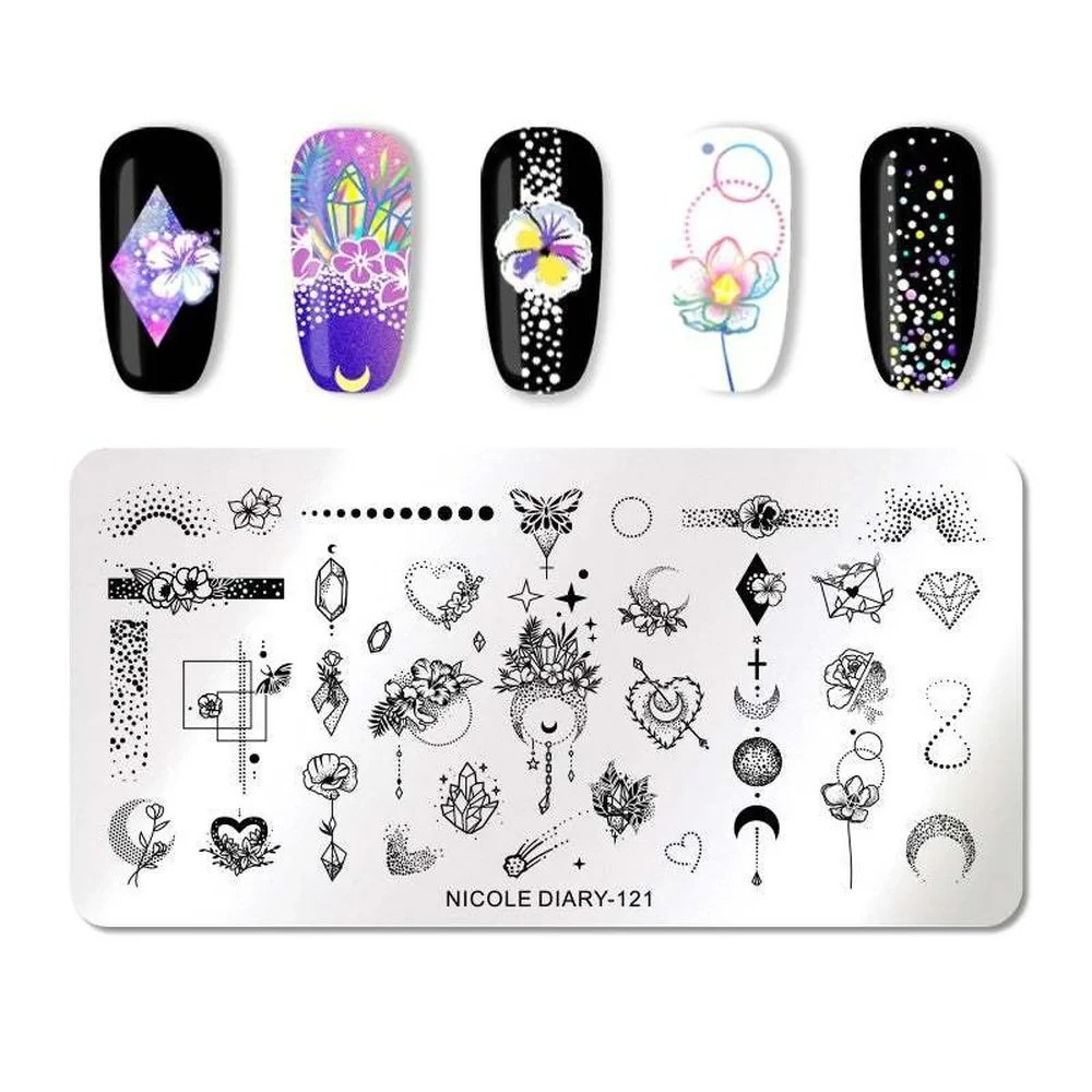 Nicole Diary Nail Stamping Plate – 121 Whimsical – New with Back