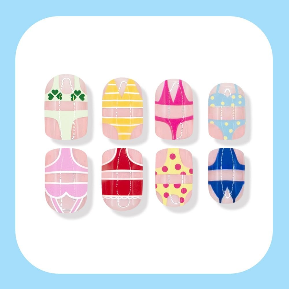 ZIFANHU Summer Press on Nails Extra Short Square Fake Nails Press ons with Co…