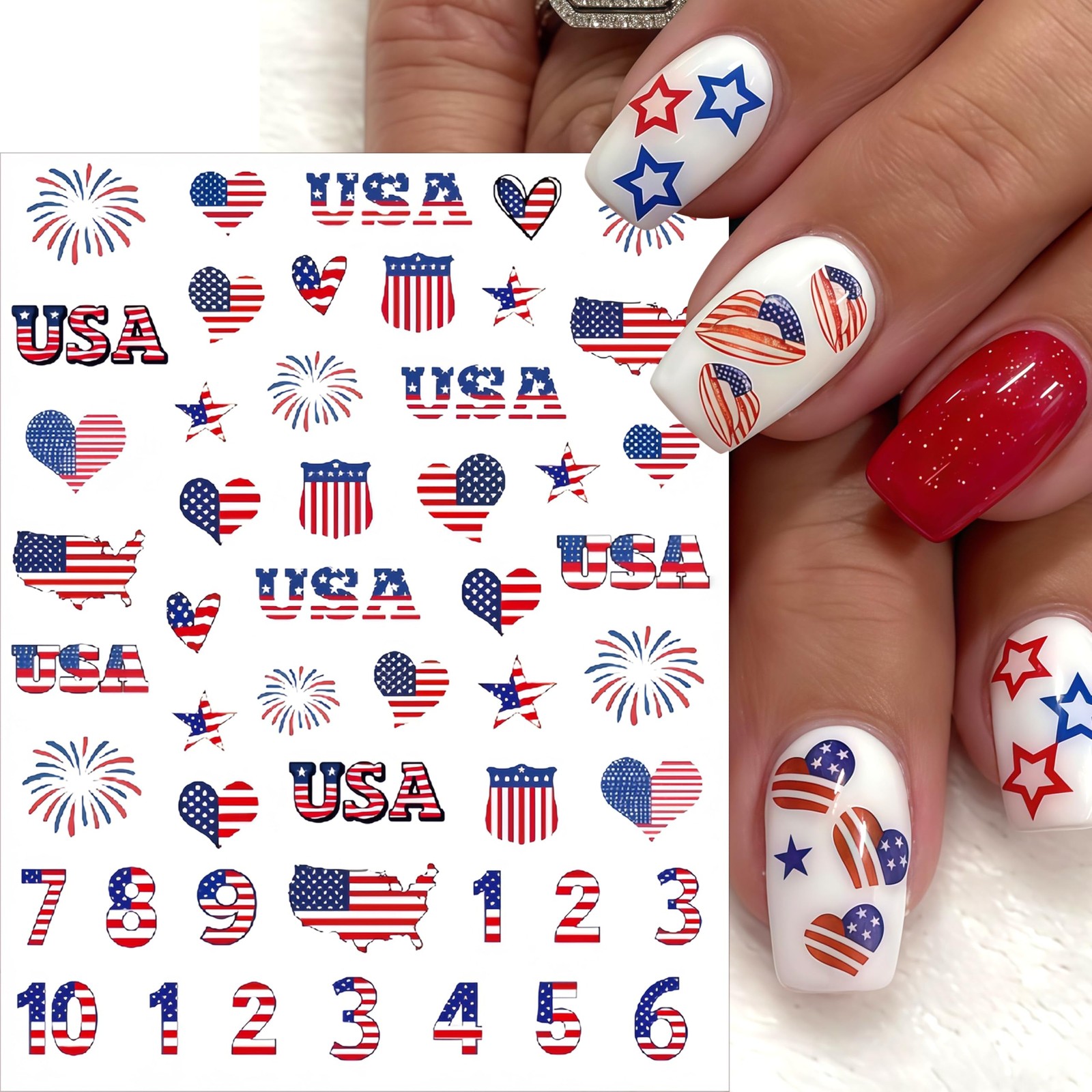 8 Sheets 4th of July Nail Stickers for Nail Art 3D Adhesive Independence Day …
