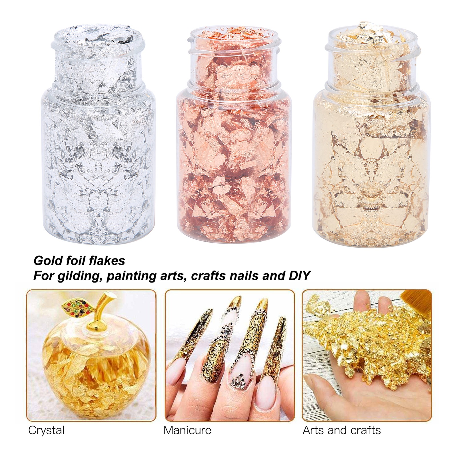 3PCS Gold Foil Flakes Set For Nail Art Painting Crafts Easy To Use