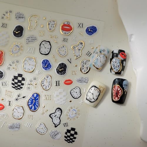 Vintage Nail Art Stickers 5D Embossed Nail Decals with Gold Timepiece Clock