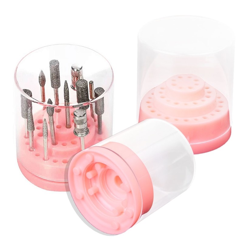 48-Holes Nail Drill Bit Display Holder Standing with Cover Manicure Storage Box