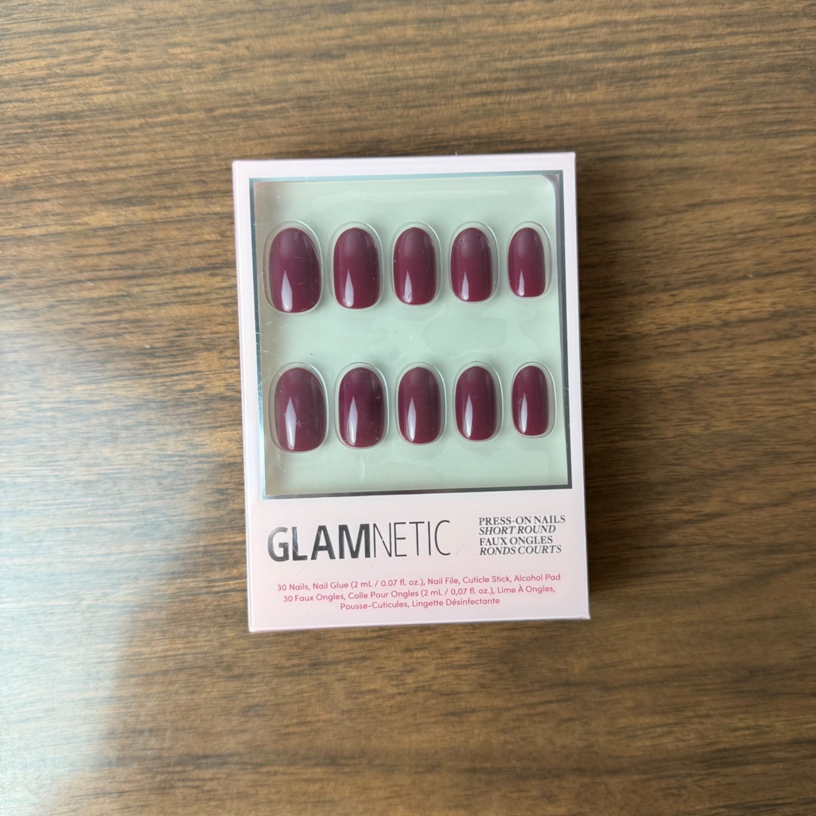 Glamnetic Press On Nails Short Round Shaped Berry Maroon NEW Glue Kit Set Vegan