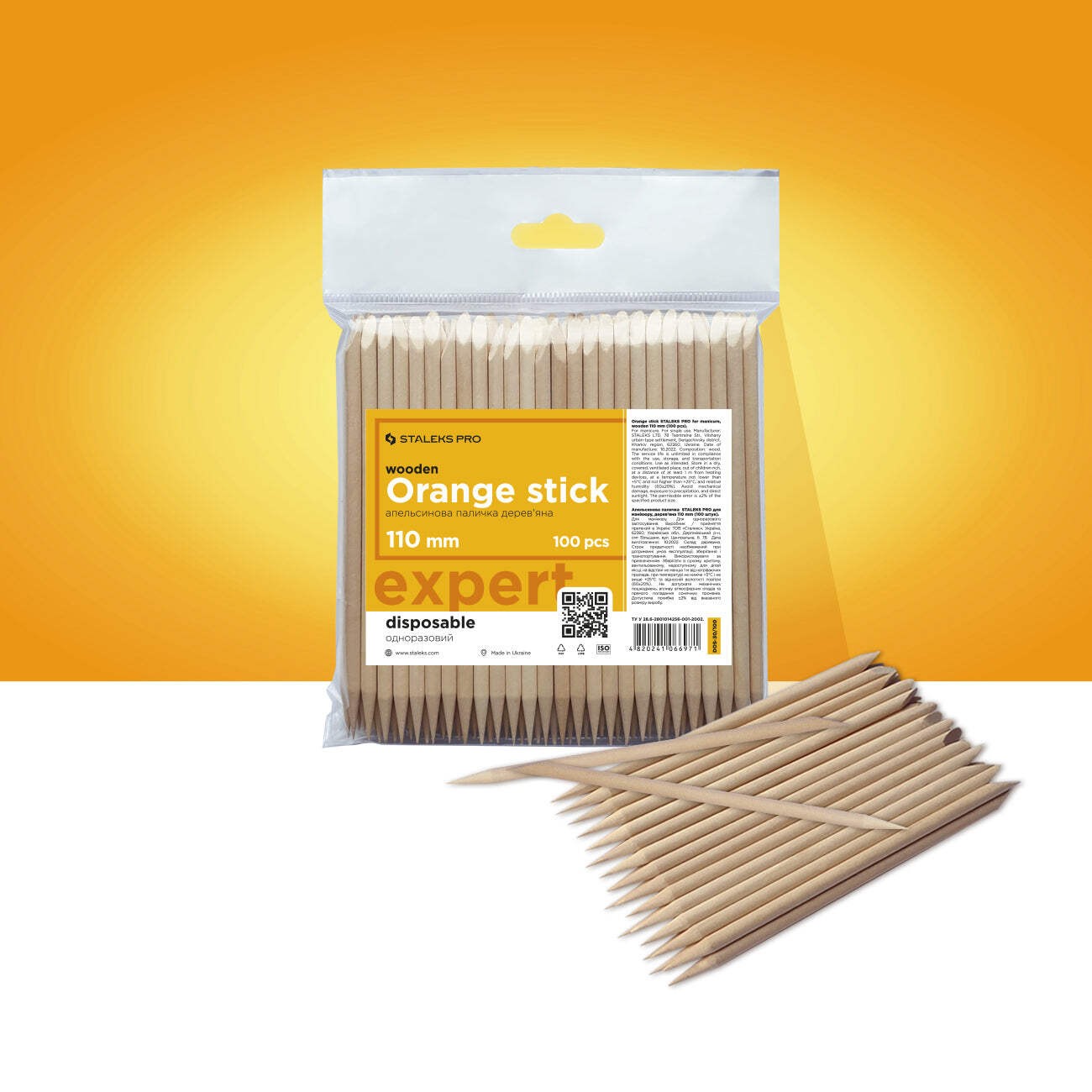STALEKS PRO Orange stick for manicure wooden 110 mm (100 pcs) (DOS-30/100)