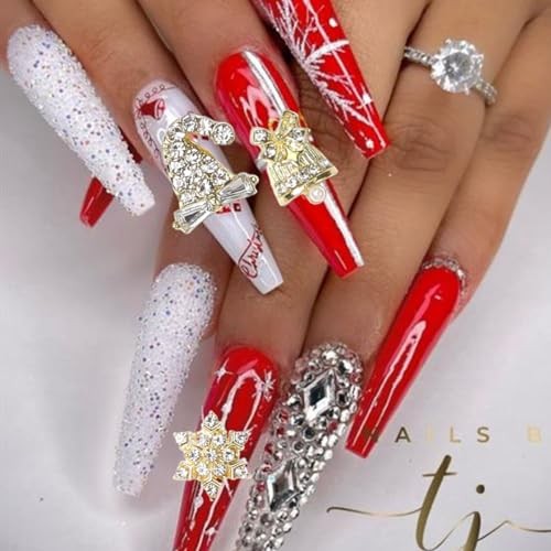 16 Pcs Christmas Nail Charms for Acrylic Nails – Gold Snowflake Hats Bell-11