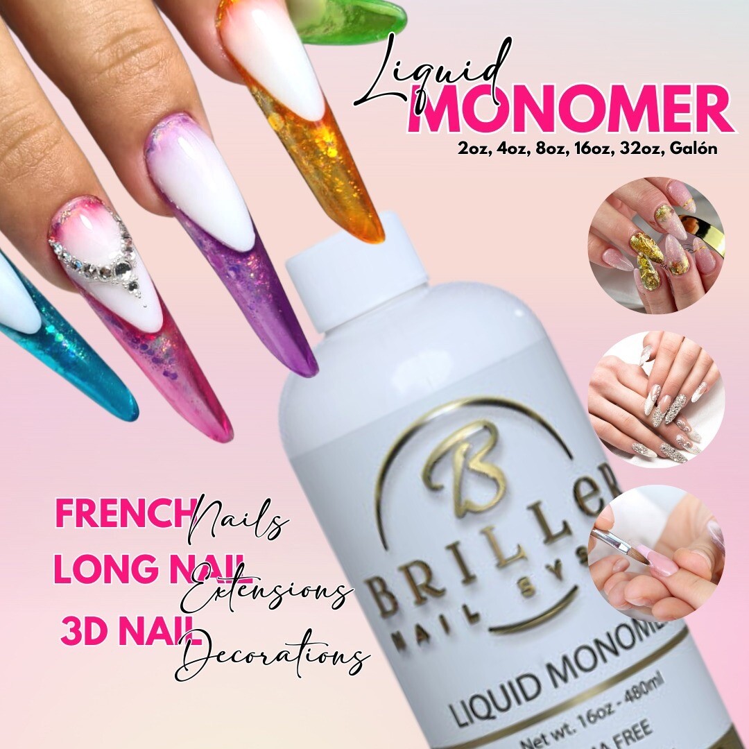 Liquid Monomer 8oz -MMA FREE BRILLER NAIL SYSTEM 