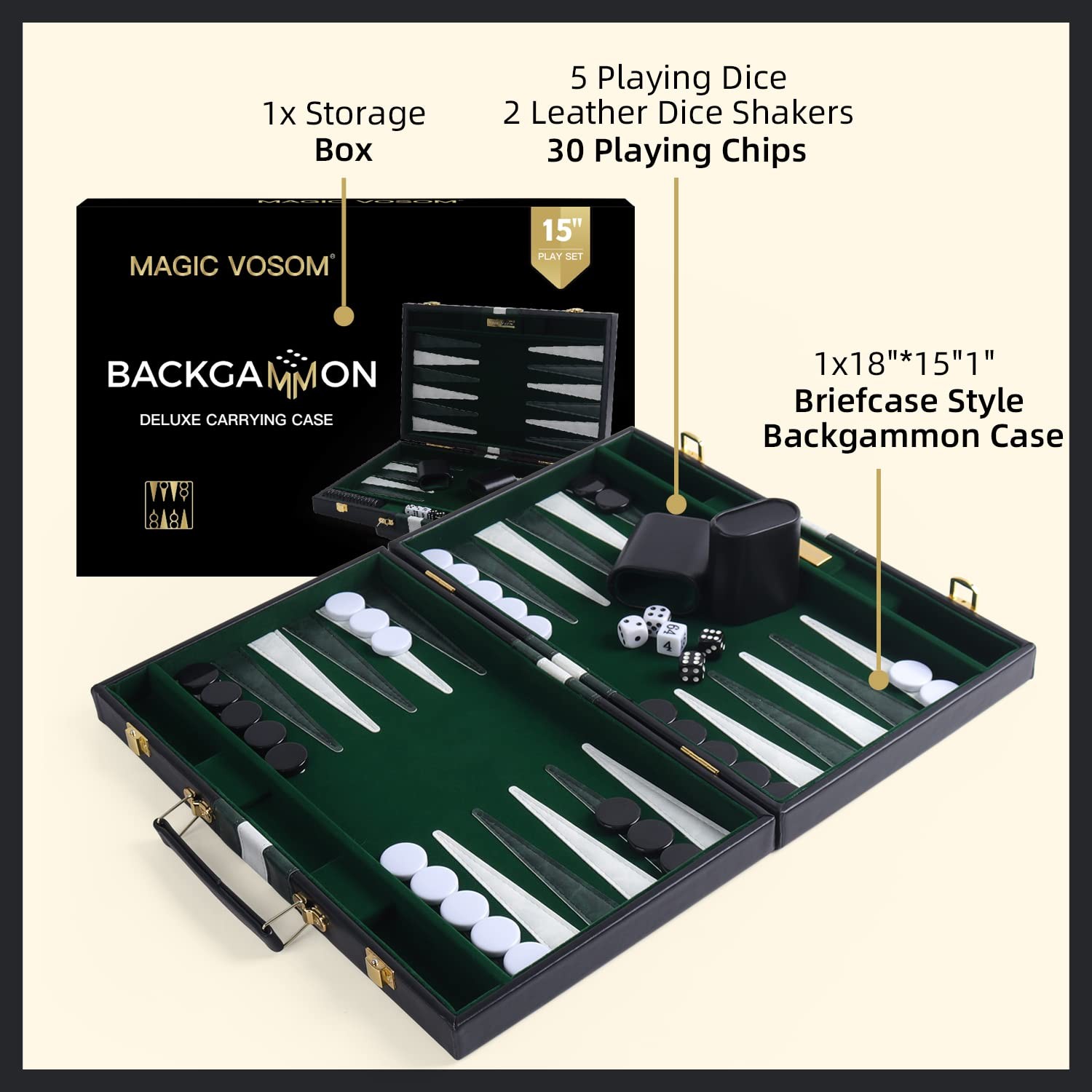Magic Vosom Travel Medium 15 Inch Backgammon Black Sets Classic Medium,