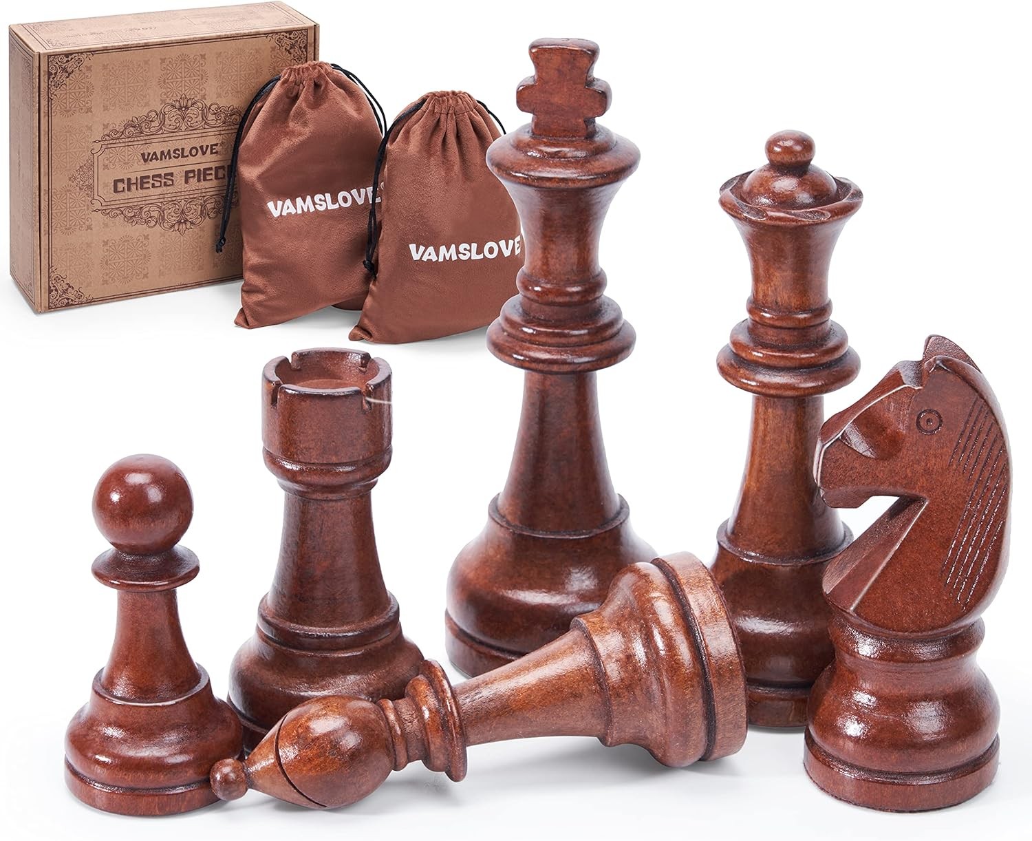 Vamslove Wooden Chess Pieces Large 4.5” King Set of 32 Luxury Staunton Wood…