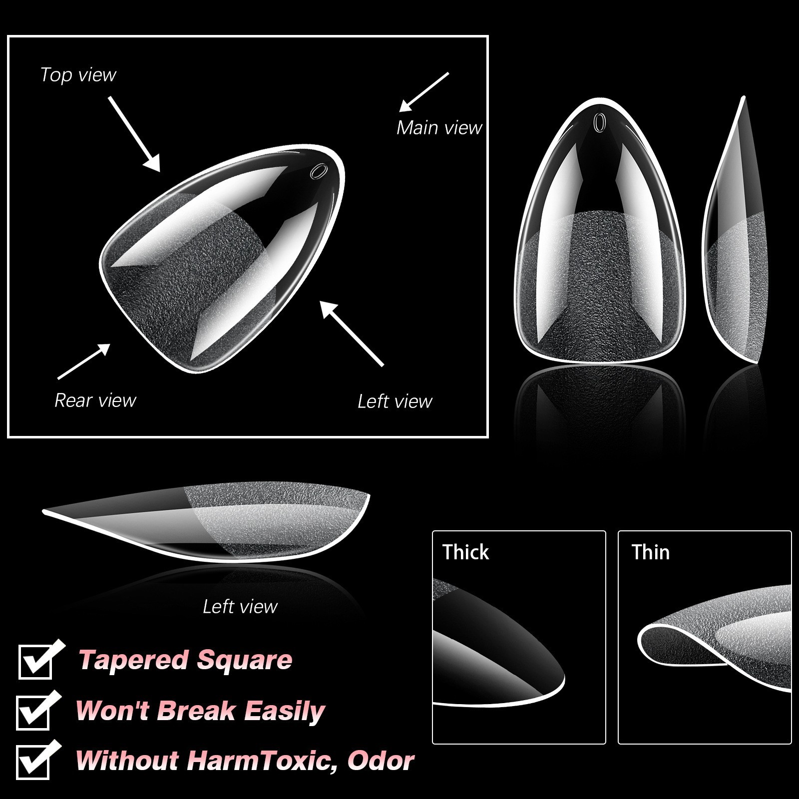 Soft Gel Tips 360PCS Full Cover Fake Nails Almond/Coffin/Oval/Square Nail Tips