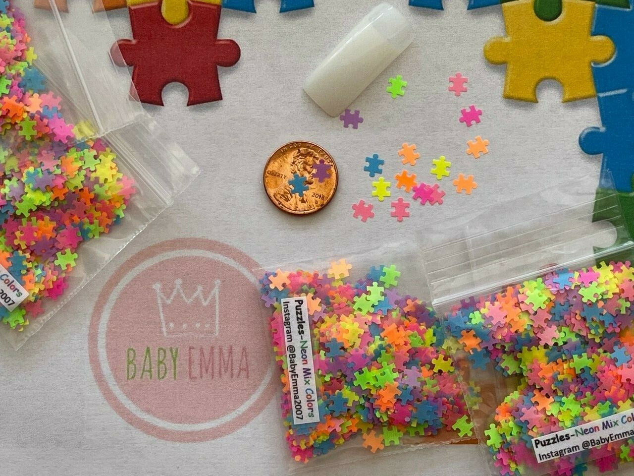 Solvent Resistant Puzzles Shaped (Neon Mixed) 5mm Glitter-Nail Art Acrylic Gel