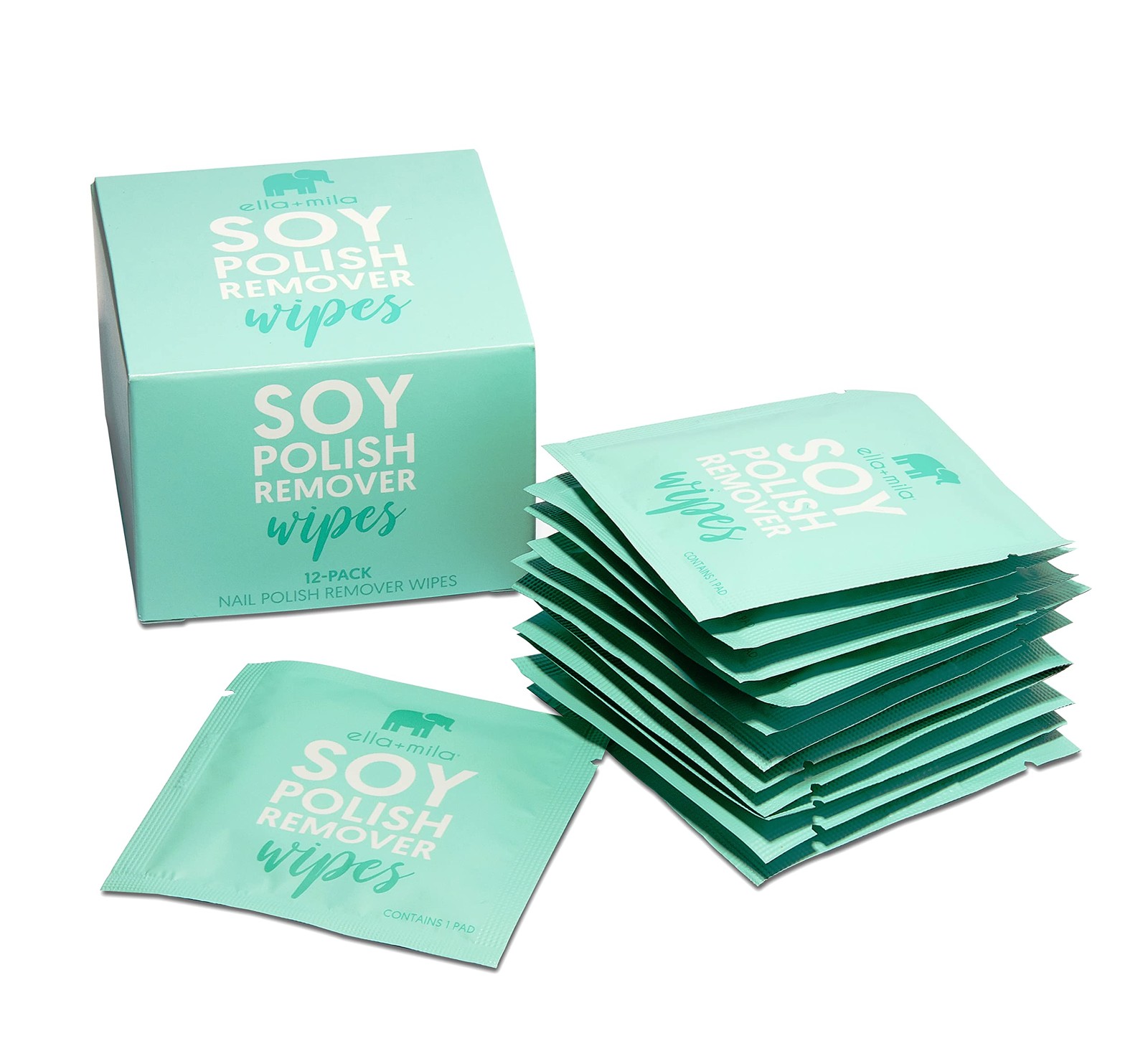ella+mila Soy Nail Polish Remover Wipes – Non-Acetone, 12 Count (Pack of 1)