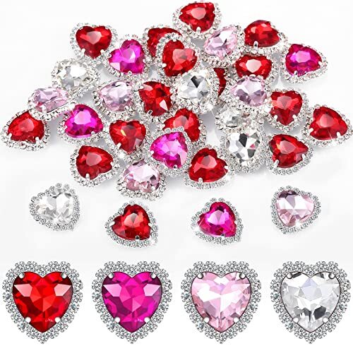 28 Pcs Heart Nail Charms Heart Rhinestones Heart Charms White, Red, Pink, Rose