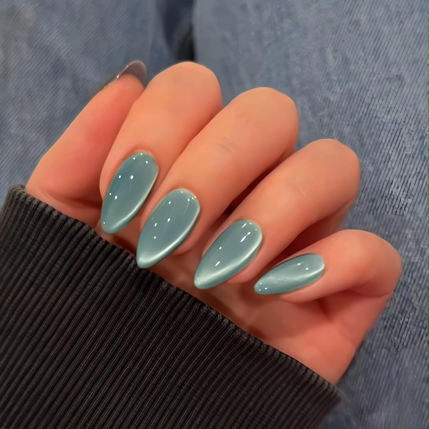 Cat Eye Warm Brown Press on Nails Almond, Glitter Press on Nails Medium, Sparkly
