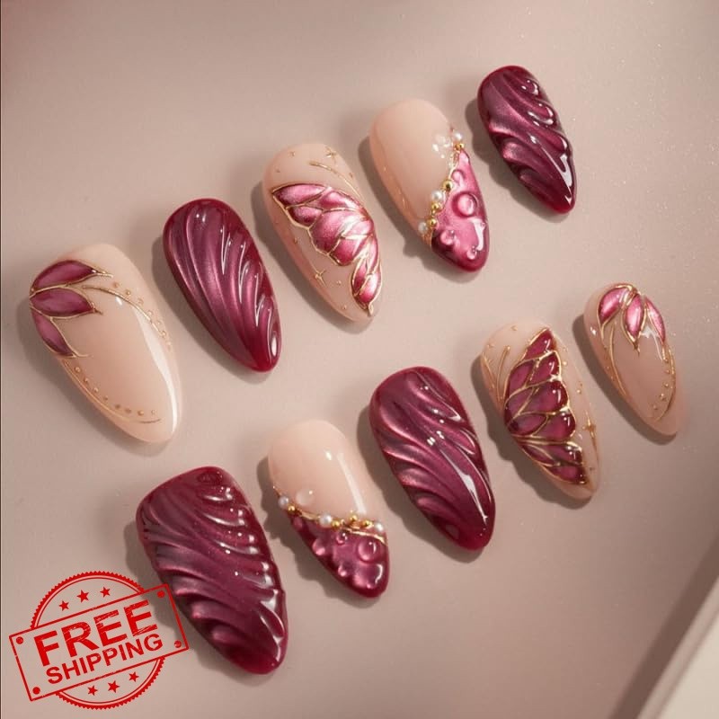 Tnampv Medium Butterfly Press on Nails Style 6