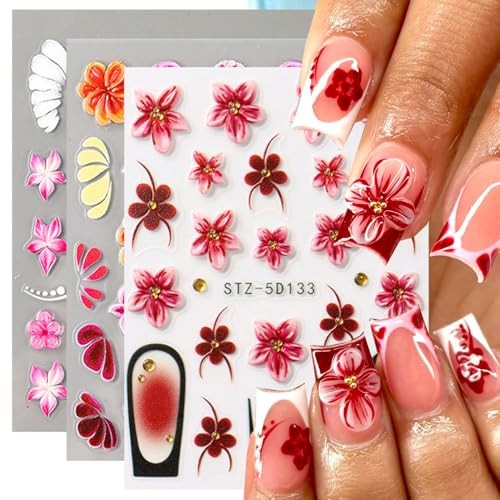 Flower Nail Stickers 3D Self Adhesive Nail Art Stickers Flower Nail Stickers-14