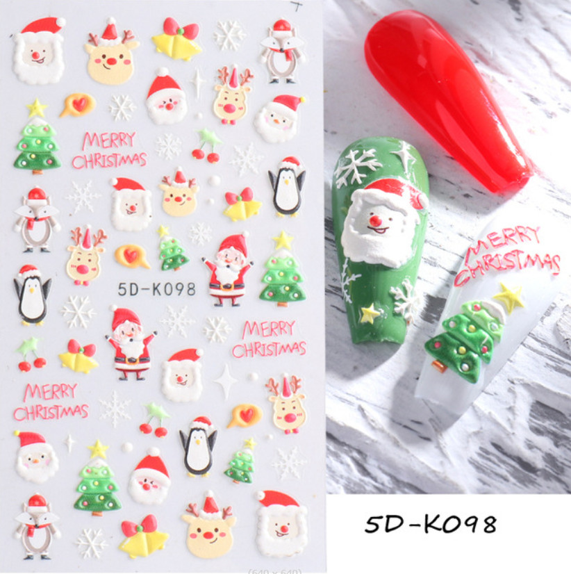 5D Embossed Stereoscopic Christmas Snowflake Nail Art Stickers Self Adhesive NH8