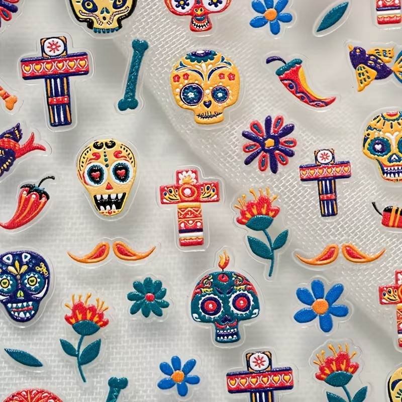 Sugar Skull Nail Stickers Self Adhesive Decals Day of the Dead Nail Art