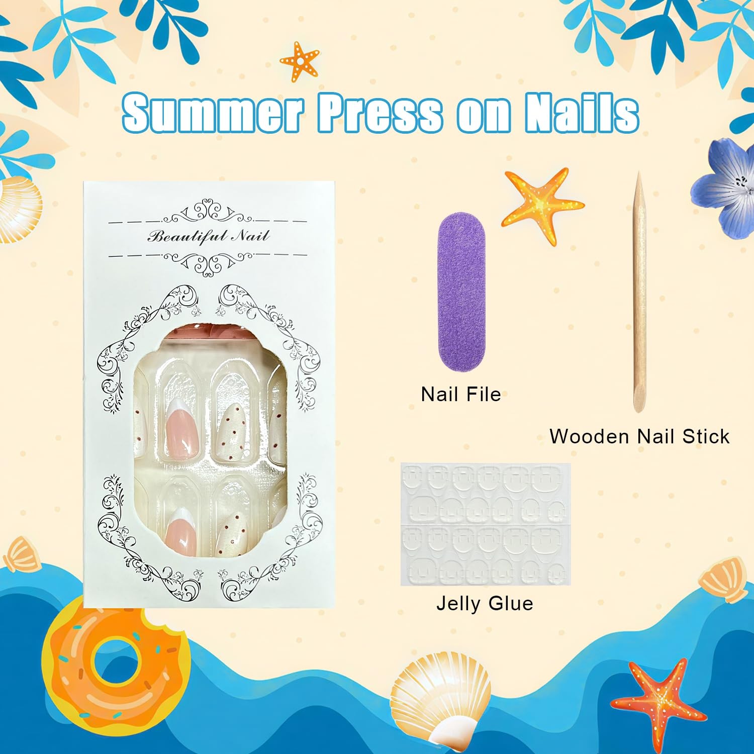 Polka Dot Press on Nails Short Almond Fake Nails for Women 24Pcs