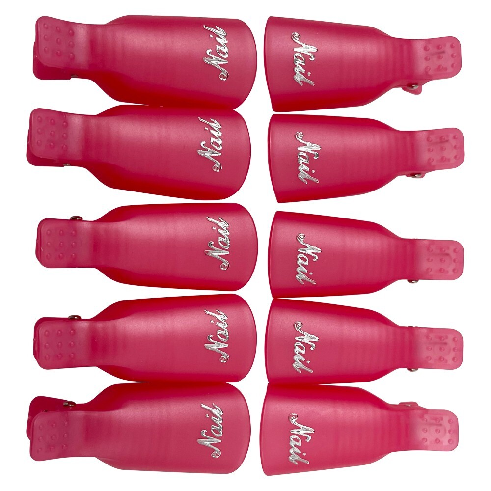 Pink Nail Removers Kit (Box of 10) Plastic Nail Gel Art Soak Off Remove Clip Cap