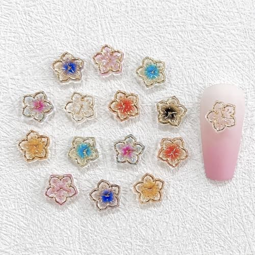 50Pcs Colorful Flower Nail Art Charms Gold Edge Resin Flower summer colorful-16