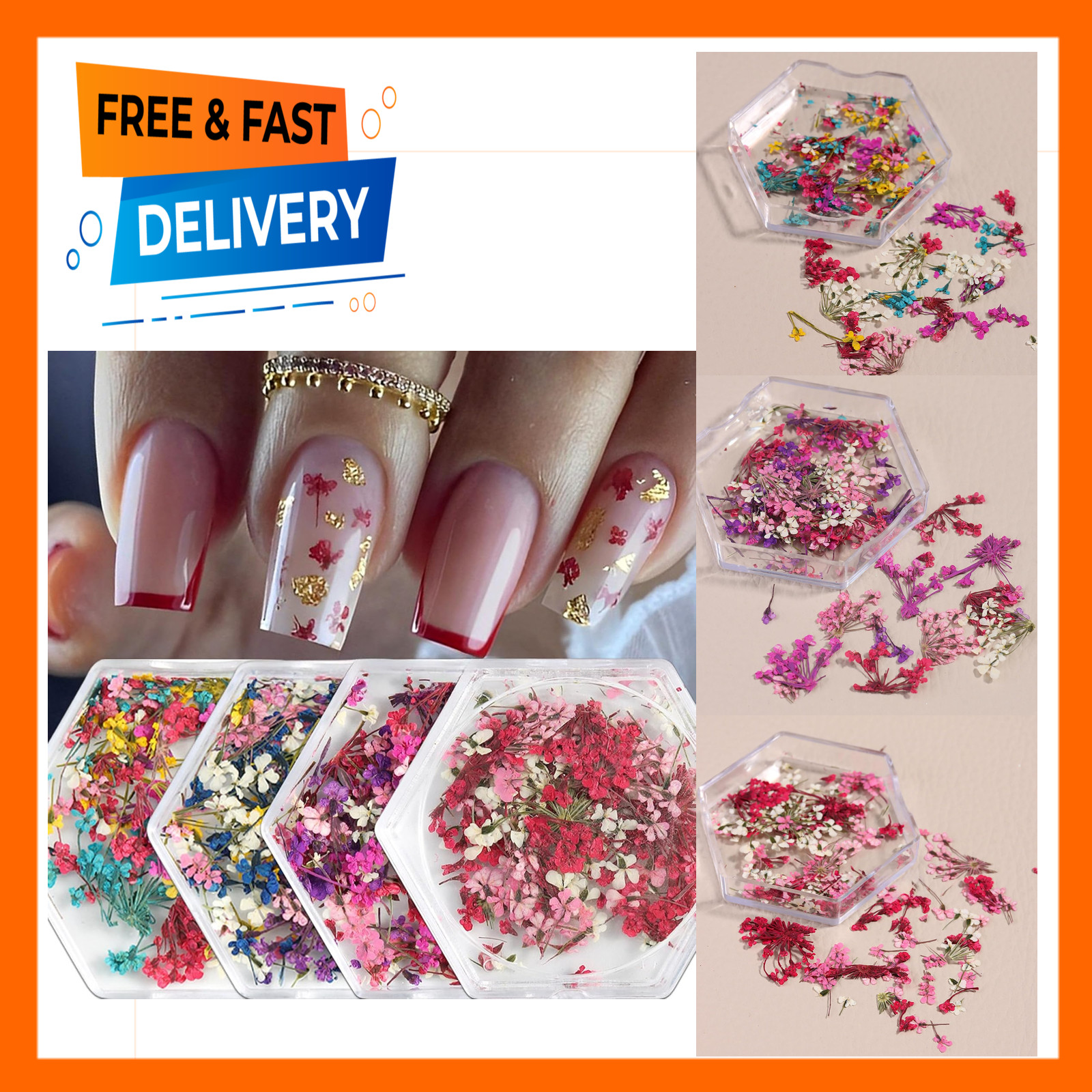 Dried Flowers Nail Art Stickers Set 4 Boxes Natural Tiny Floral Petals Colorful