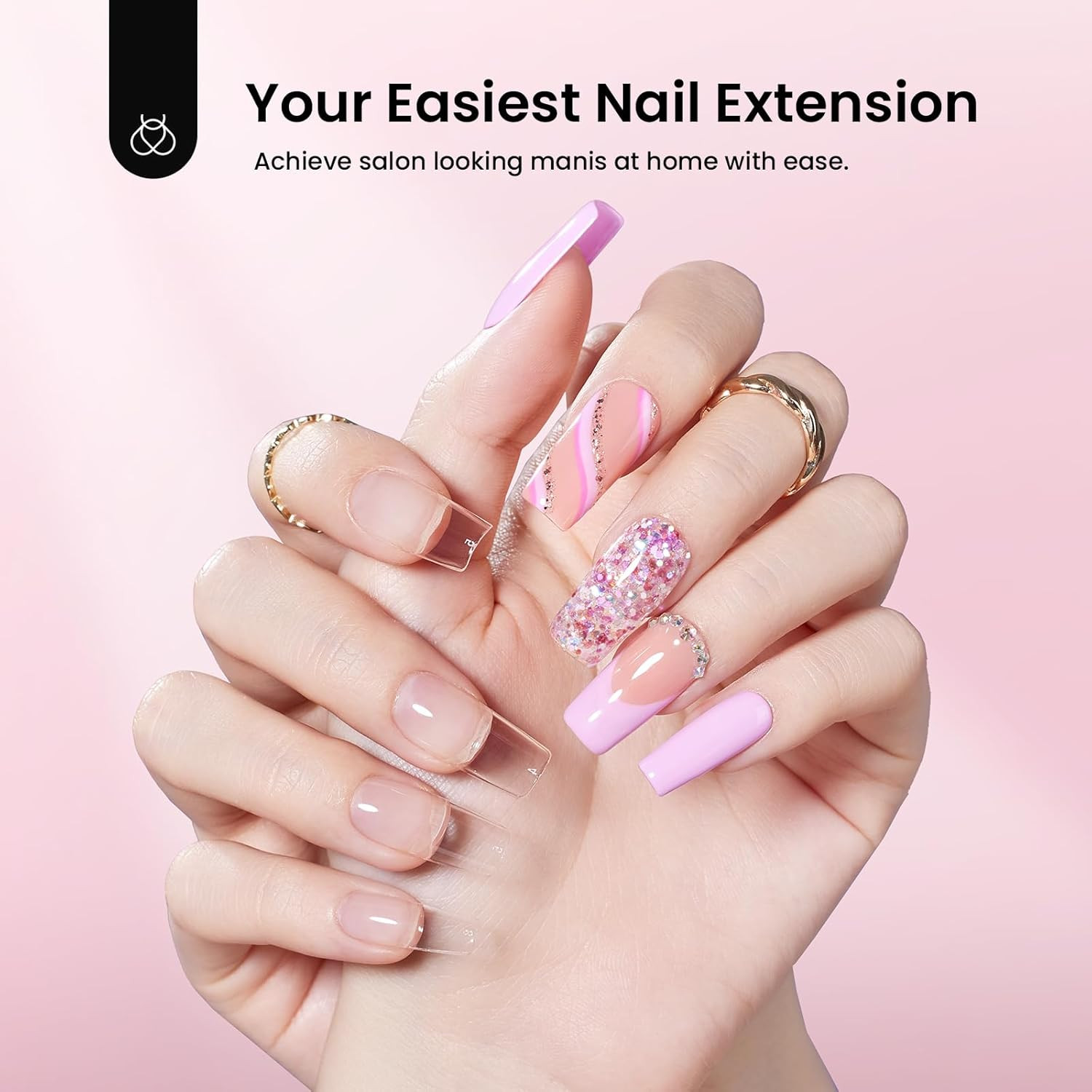 Gel Nail Kit Medium Square, with Dehydrator and Primer, 576Pcs Half Matte Etch-X