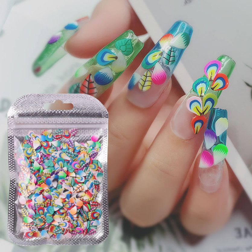 1000Pcs 3D Polymer Clay Nail Art Fruit Flower Feather Fimo Slices Decor Crafts