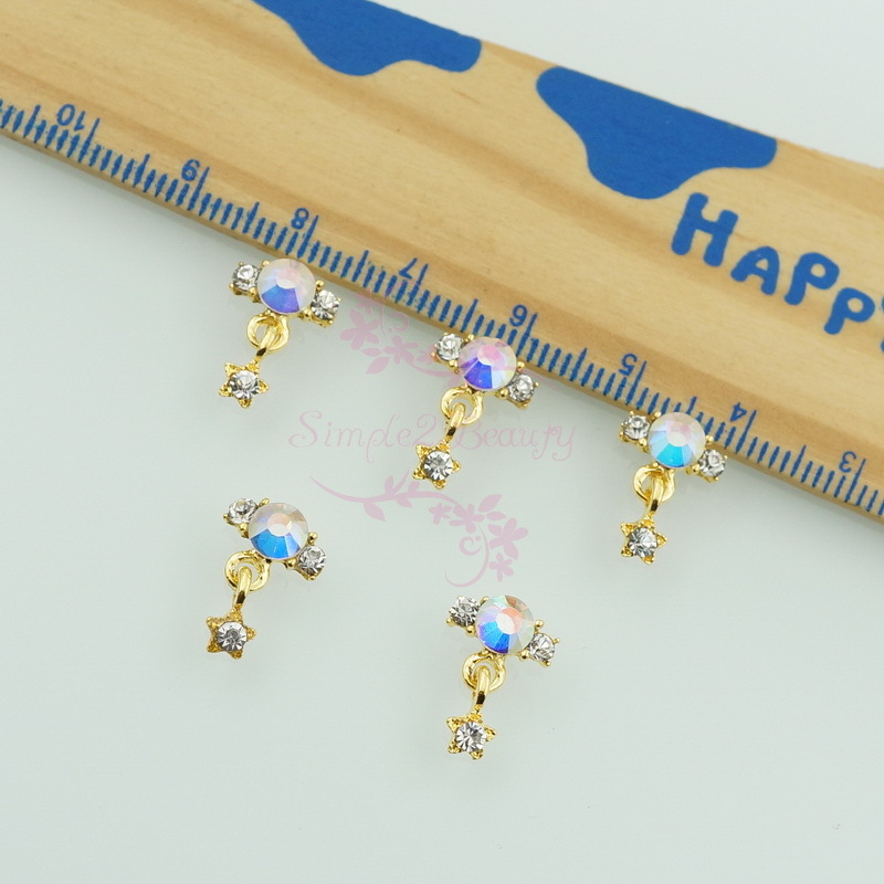 20 Clear AB Rhinestones Bang Ring Style Dangle Star 3D DIY Nail Art Alloy Charms