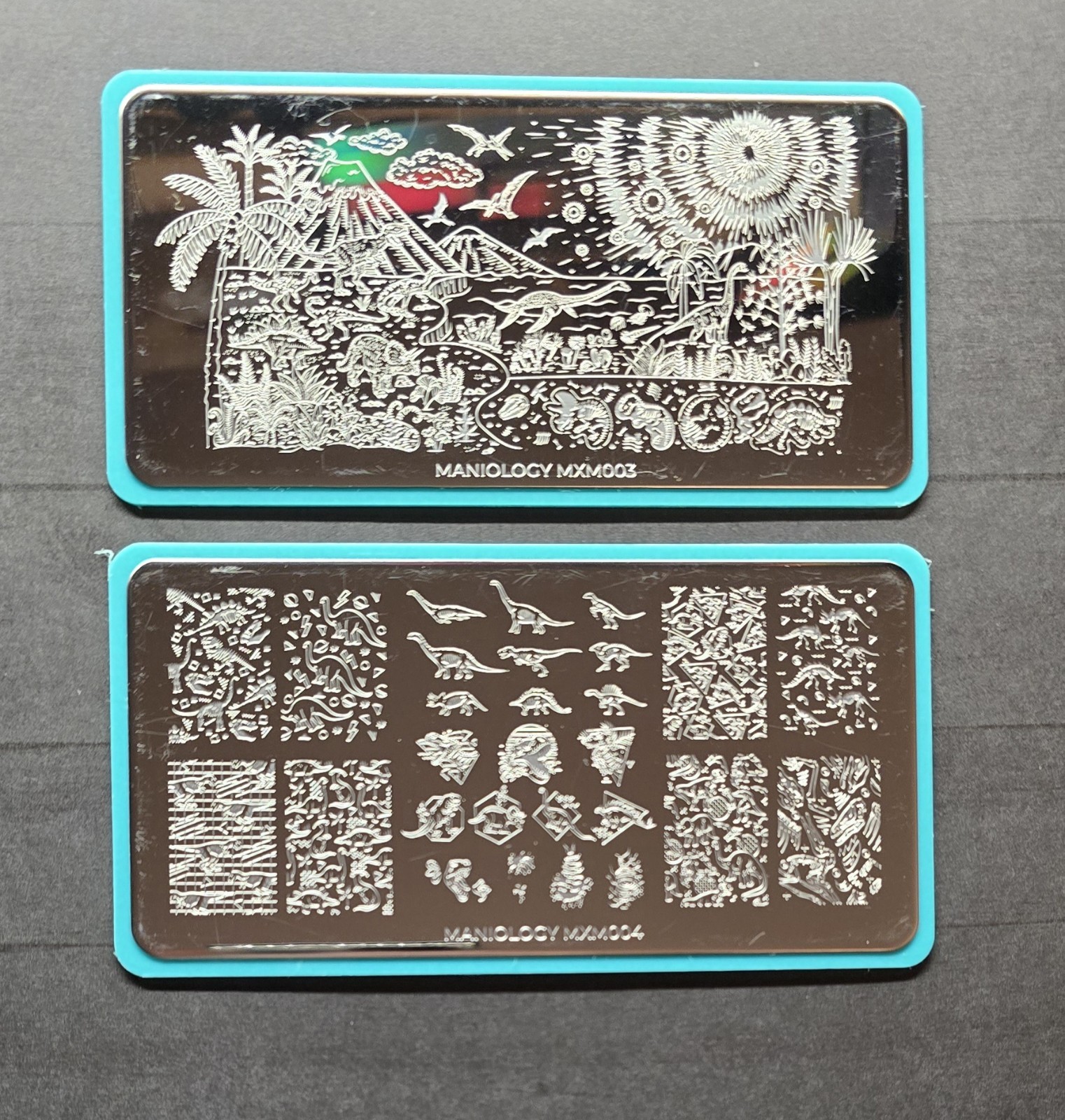 HTF Maniology MXM003 & MXM004 Dinosaur Jurassic Park Nail Stamp Plates Lot