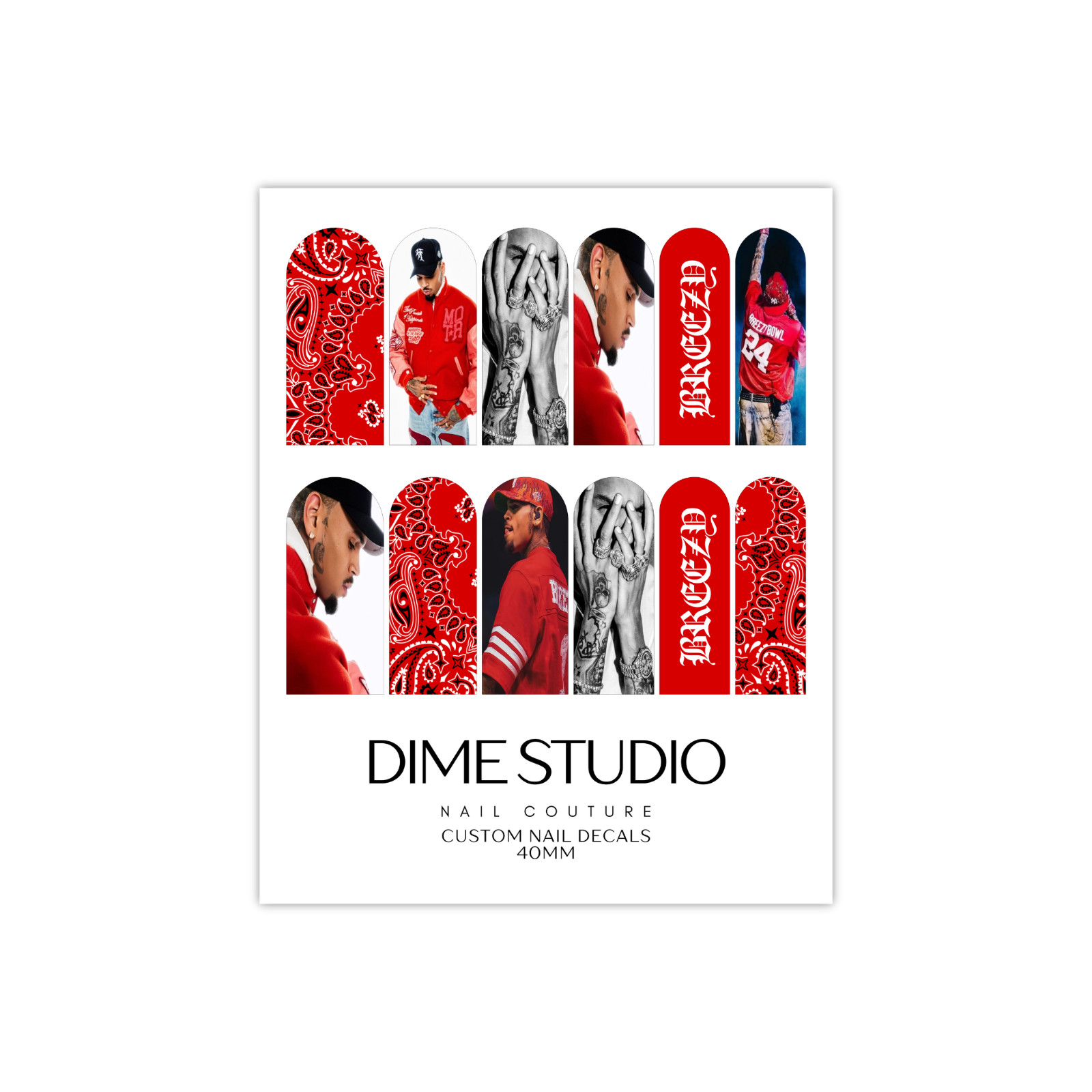 Chris Brown Nail Decals Breezy Bowl Red Bandana Water Transfer Nail Wraps
