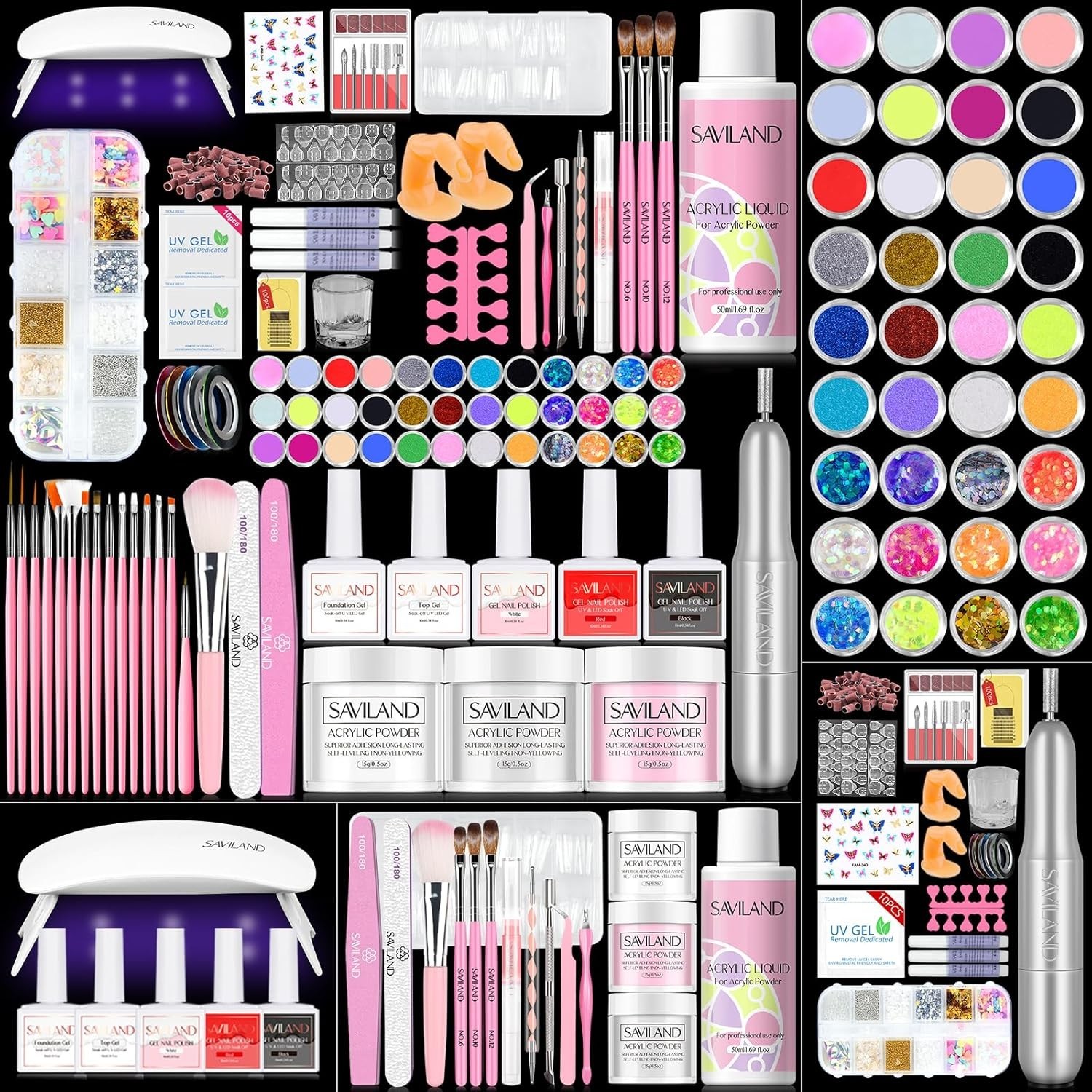 All-In-One Acrylic Nail Kit for Beginners: UV Light, Drill & 3 Color Gel Polish