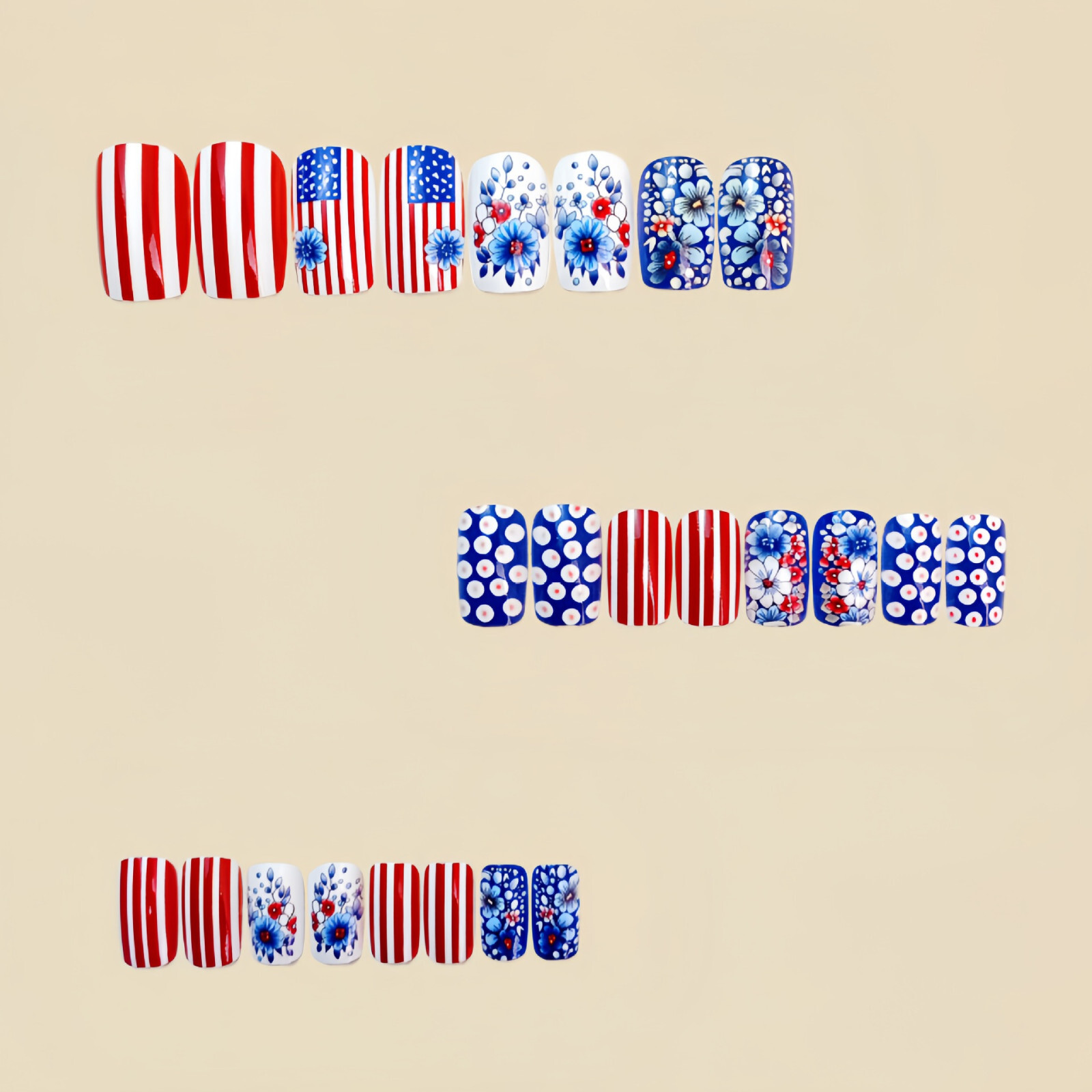 4 set （24Pcs/set ）US Flag False Nail Art Full Cover Artificial Fake Nails