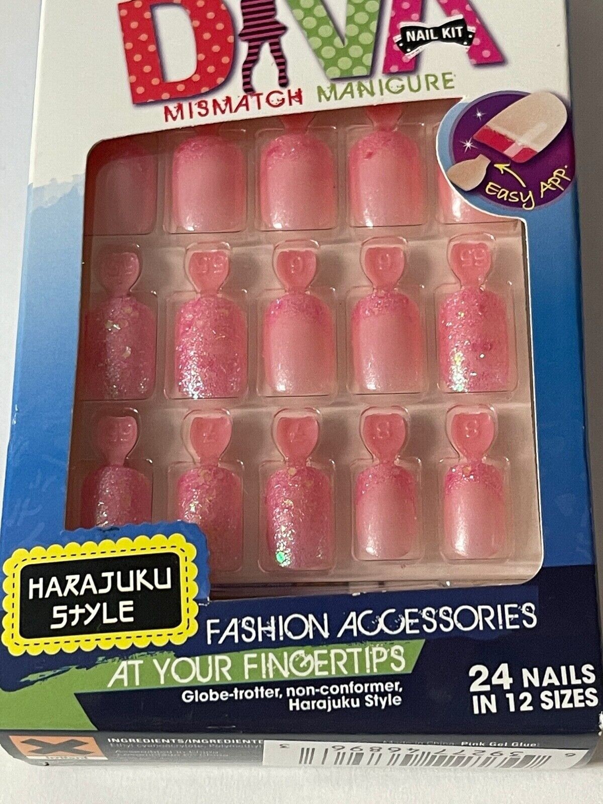 KISS BROADWAY FASHION DIVA NAILS HARAJUKU PINK SPARKLE SHORT (NO GLUE) – 3 Pack