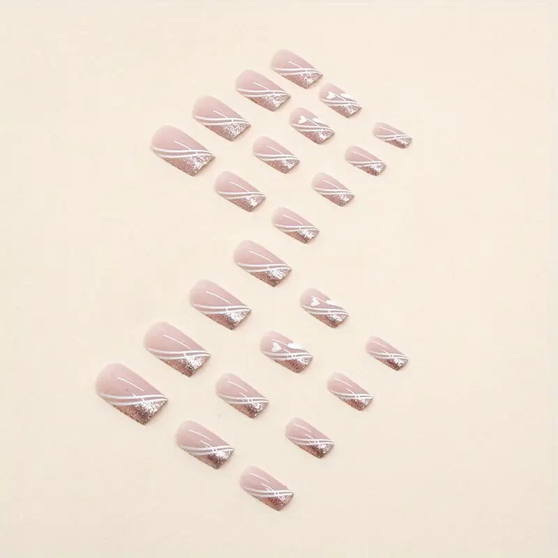 24pcs Glossy Pink Acrylic French Tip Press On Nails – Full Cover False Nails