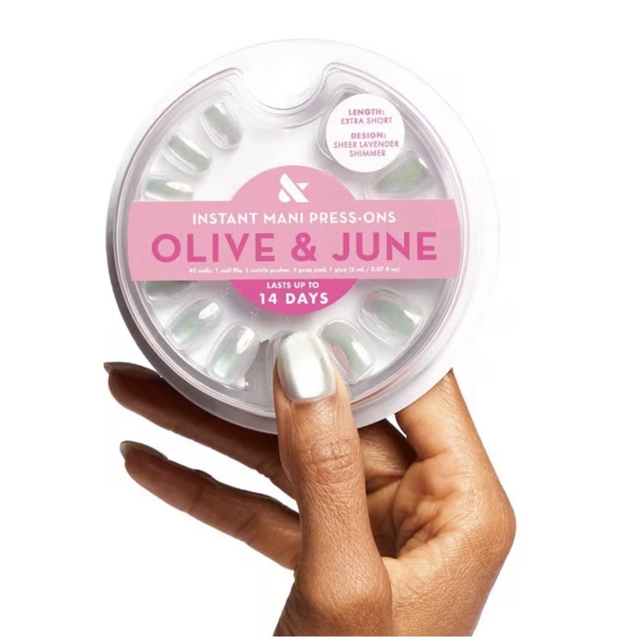 5 PACK Olive & June Press-On Fake Nails, XS Round, Sheer Lavender Shimmer, 42ct
