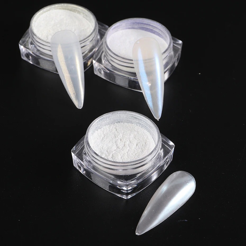 White Pearl Chrome Nail Powder Mirror Effect Glitter Dust Nail Art UK