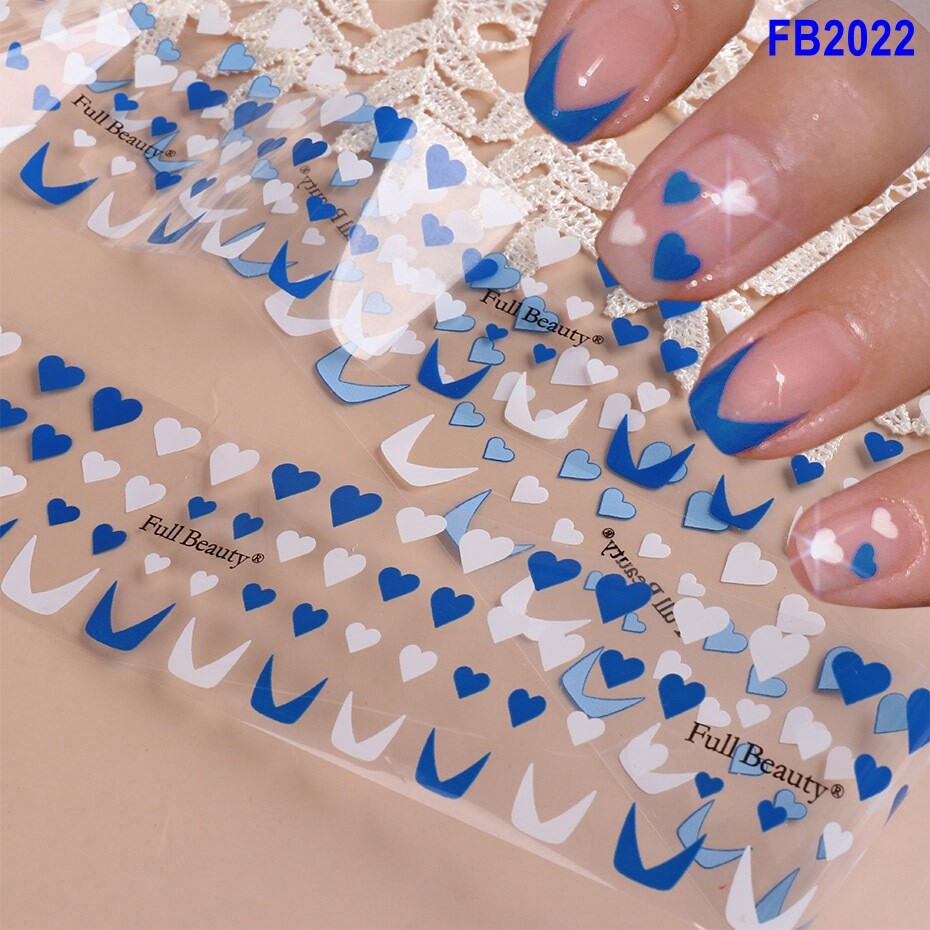 Damier French Tip Nail Foil Transfer Sticker Snake Heart Love Star 10pcs 20X4cm