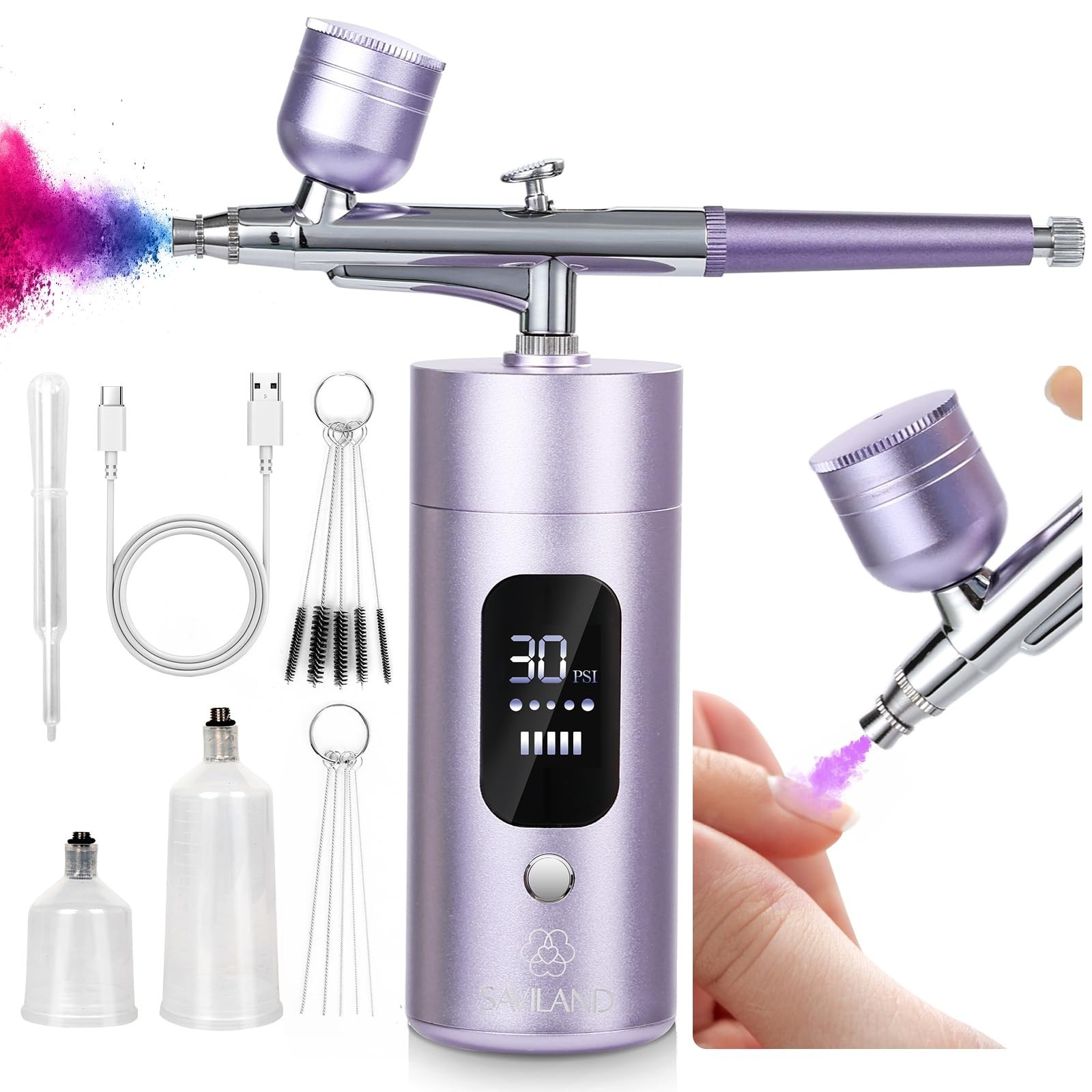 SAVILAND Airbrush for Nails: 30 PSI LCD Display Airbrush Kit with Compressor …