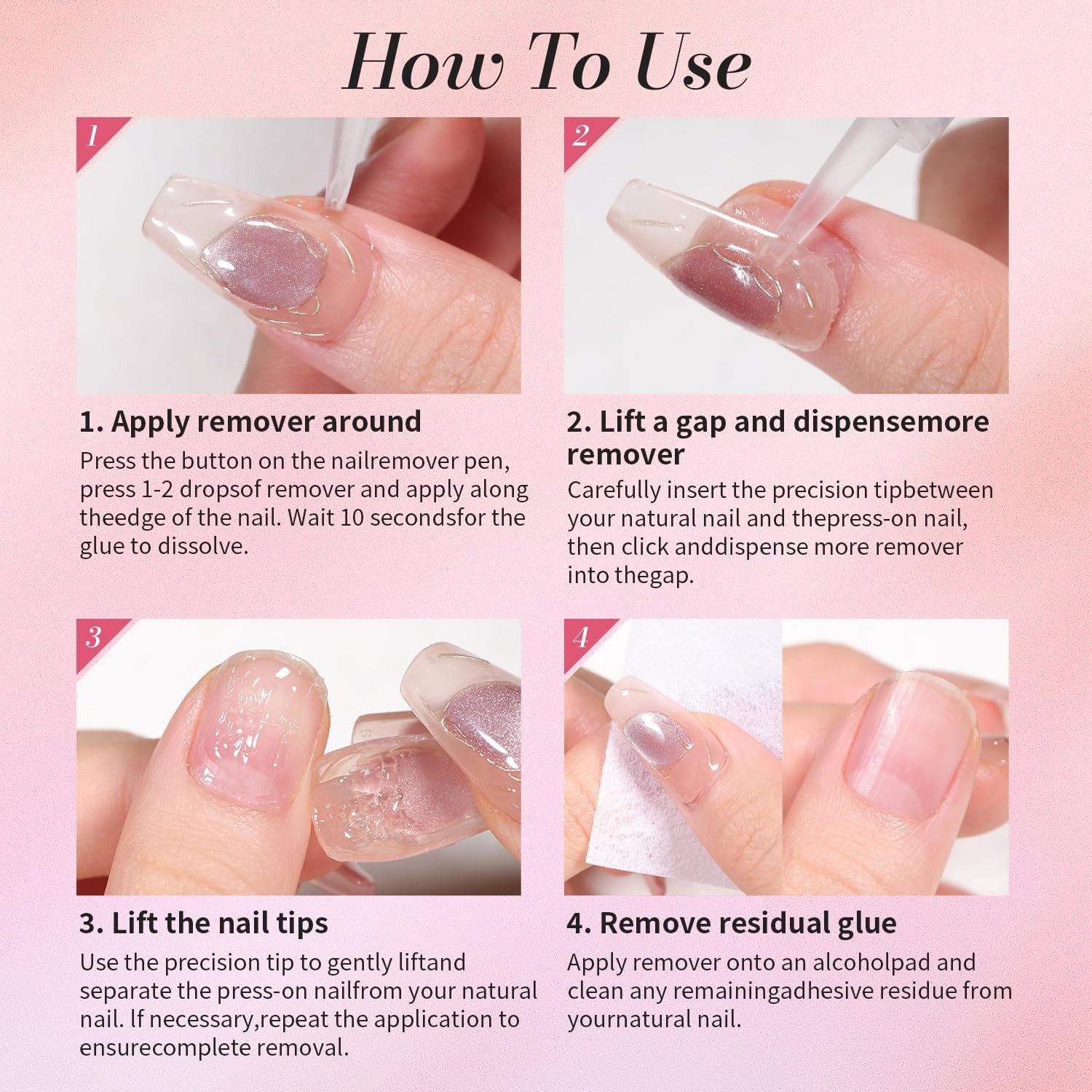 New 3 in 1 Nail Glue Remover Pen, Nail Glue Remover for Press on Nails, Click&Re