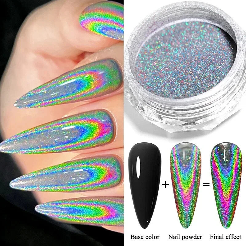 Unicorn Nail Chrome Powder Pink Rainbow Aurora Effect Nails NEW Upgraded Pigment