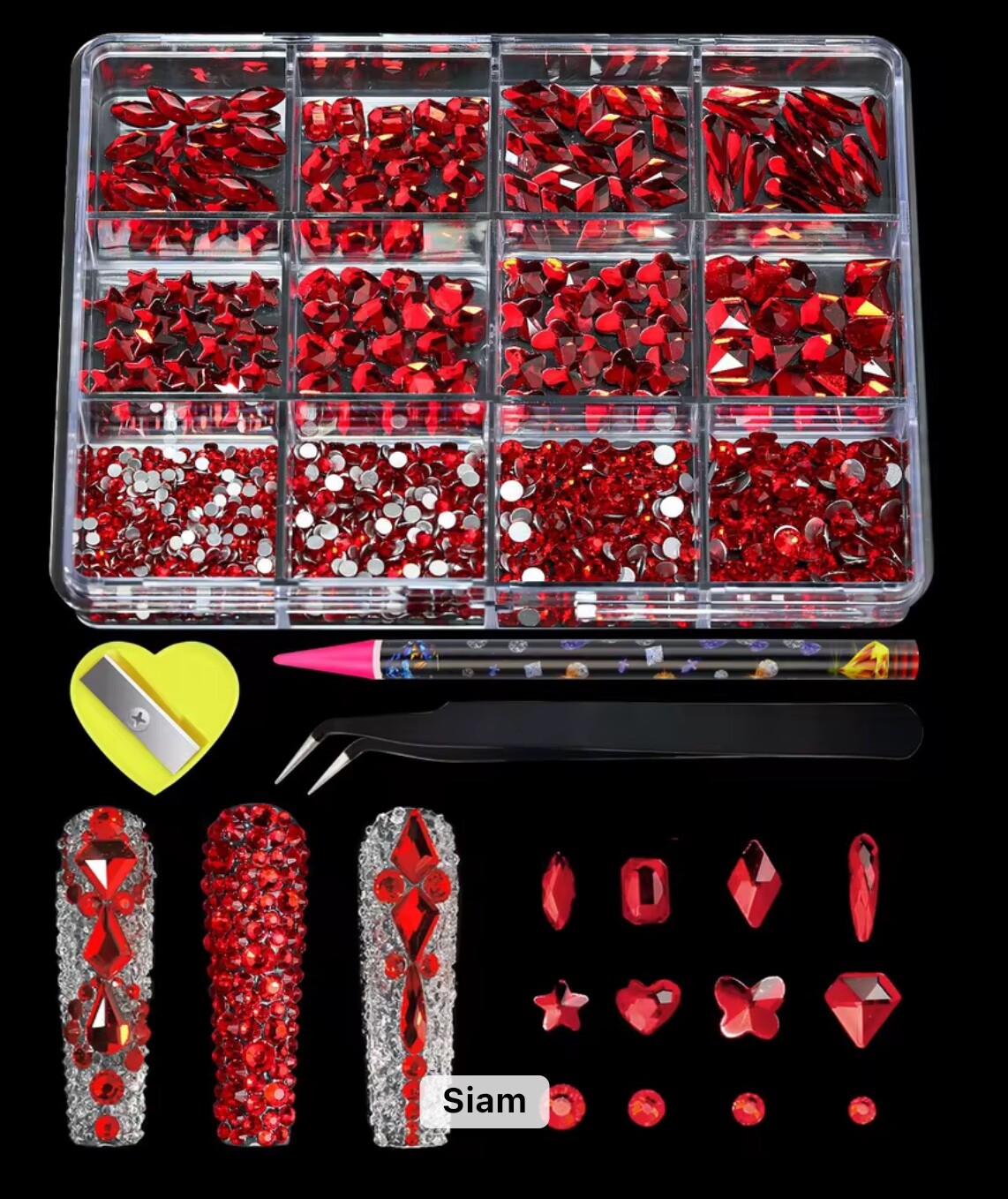 AB Crystal Pink Red Glass Multi Size Multi Shape Rhinestones Art Kit