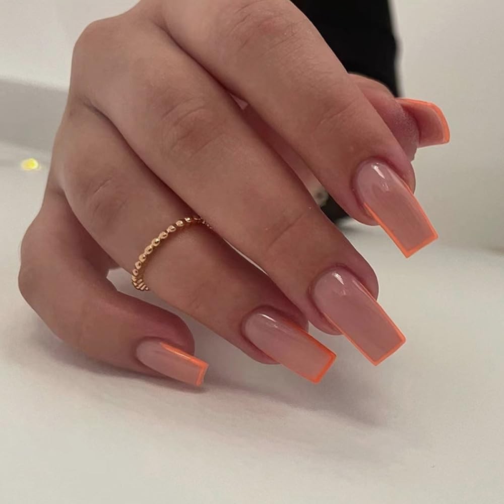Orange Press on Nails Square Medium Fake Nail