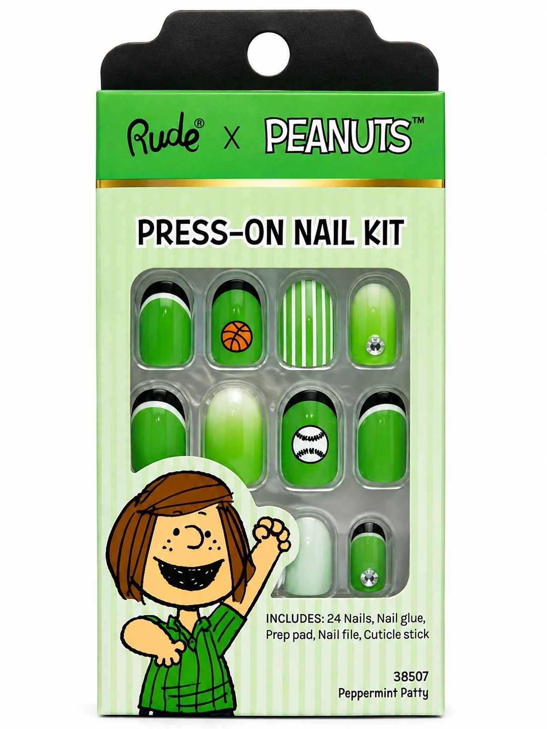 RUDE x Peanuts Press-On Nail Kit Peppermint Patty 24 Nails New Sealed